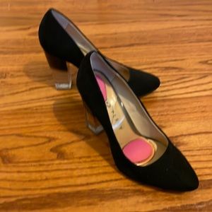 Katy Perry A.W. black suede & lucite ombré heel pumps
